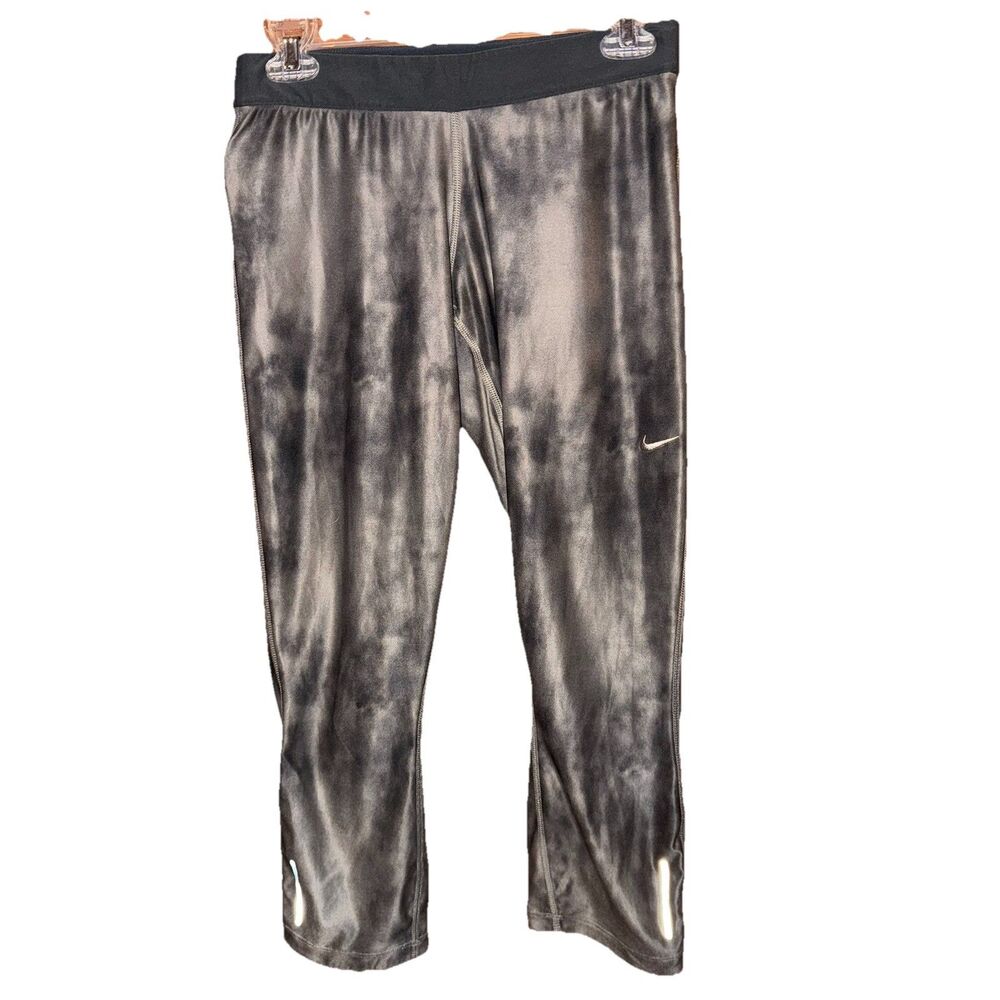 Nike Dri-FIT Running Leggings Capris Gray Tie Dye Crop Athletic Pants Medium
